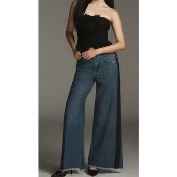Pilcro Adi High Waisted Denim Tuxedo Stripe Trim Wide Leg Jeans Blue 27 / 4 - Picture 1 of 12